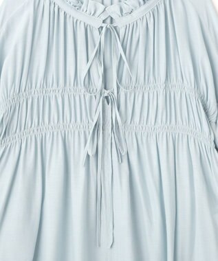 YECCA VECCA シャーリングギャザーリボンブラウス Sax