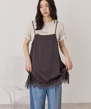 AMERICAN HOLIC イレギュラーヘムサテンレースキャミソール Charcoal Gray