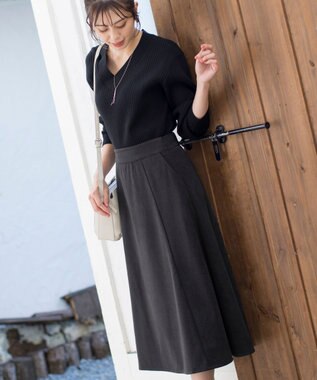 Tiaclasse L 【洗える】大人上品なコーデュロイフレアスカート チャコールグレー