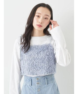 earth music&ecology 肩リボンフェザービスチェ Blue