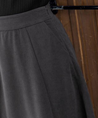 Tiaclasse L 【洗える】大人上品なコーデュロイフレアスカート チャコールグレー