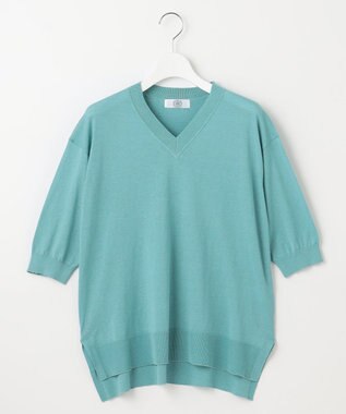 J.PRESS LADIES L 【洗える】COTTON LINEN Vネック ニット シーグリーン系