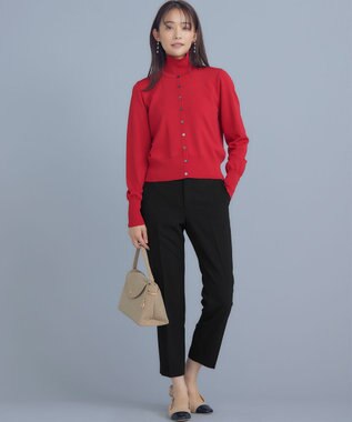 組曲 L 【6色展開・UVケア】クルーネックモダンカーディガン チェリーレッド系