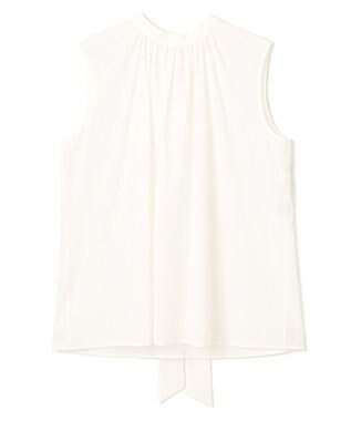 BEIGE， 【洗える】BAC / コットンバックボウタイノースリーブブラウス White