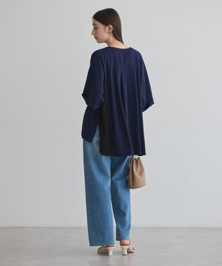 YECCA VECCA ギャザーデザイン配色シャツ Navy