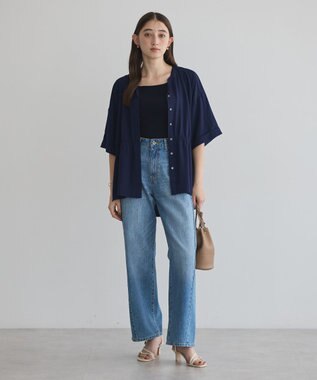 YECCA VECCA ギャザーデザイン配色シャツ Navy