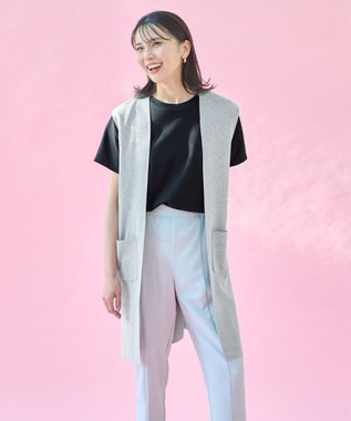 ANY L 【洗濯機可能】スタイルアップ ニットジレ トップグレー