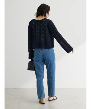 Green Parks 格子柄編みニットカーディガン Navy