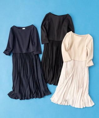 組曲 L 【KUMIKYOKU NAVY】ジャージーコンビプリーツ ワンピース ネイビー系