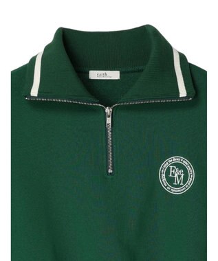 earth music&ecology ハーフＺＩＰサークルロゴ刺繍裏毛プルオーバー Green