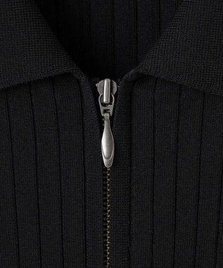 ICB 【洗える】シルクヴィスコースハイゲージ ジップアップカーディガン ブラック系