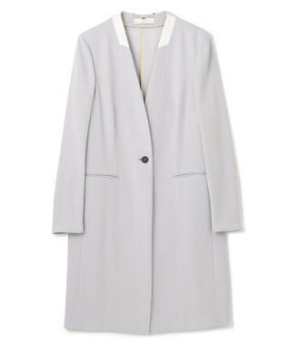 BEIGE， 【L-size】CINDY / ノーカラーロングジャケット Ice blue × White