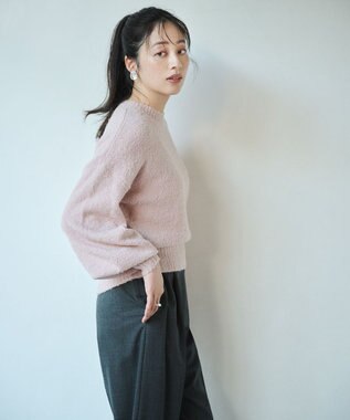 #Newans 【洗える】クロップドバルーンボリュームスリーブニット ピンク系