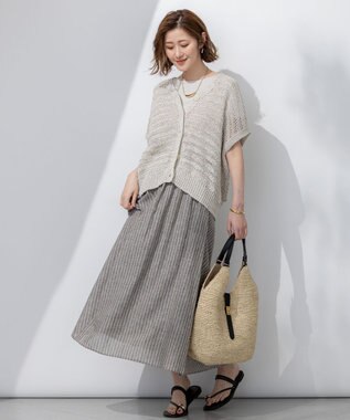 23区 S 【洗える】テープミックススカシ ドルマン ニットベスト ベージュ系