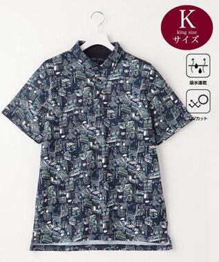 23区GOLF 【MEN】【キングサイズ/吸水速乾/UVカット】パリマップ総柄ポロシャツ