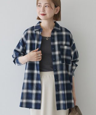 AMERICAN HOLIC ビエラ起毛チェックシャツ ネイビー