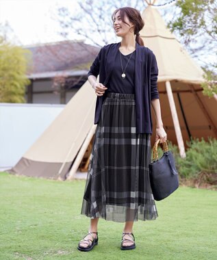 Tiaclasse 【小倉優子さん着用】チュールレースチェックスカート ブラック