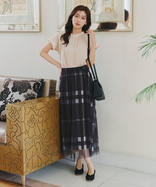 Tiaclasse 【小倉優子さん着用】チュールレースチェックスカート ブラック