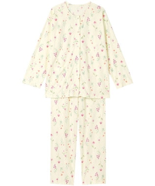 Wing パジャマ 長袖 長ズボン 綿混(本体) ジャカード天竺素材 レディース EP8073 ウイング／ワコール クリーム