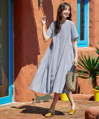 Tiaclasse 【洗える】サイドタックスキッパーシャツワンピース ネイビー