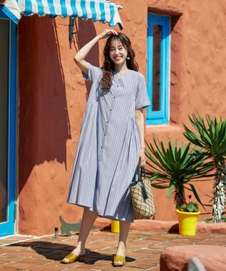 Tiaclasse 【洗える】サイドタックスキッパーシャツワンピース ネイビー