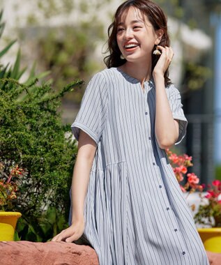 Tiaclasse 【洗える】サイドタックスキッパーシャツワンピース ネイビー