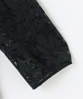 自由区 【洗える】フラワーコードレース ペプラムブラウス ブラック系