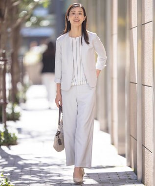 J.PRESS LADIES 【セットアップ対応・洗える・UVケア・速乾】 OXIJEWELストレッチ セミワイド パンツ シルバー系