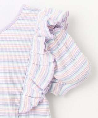 ANY KIDS オン・オフショルダー ボーダー Tシャツ ラベンダー系