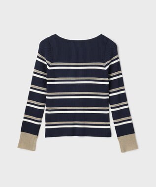 GRACE CONTINENTAL ラメボーダーニットトップ ネイビー