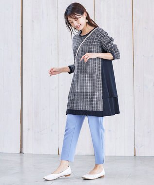 Tiaclasse L 【洗える】スリットテーパードパンツ ブルー