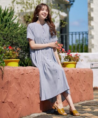 Tiaclasse 【洗える】サイドタックスキッパーシャツワンピース ネイビー