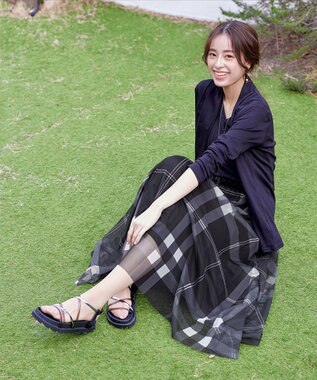 Tiaclasse 【小倉優子さん着用】チュールレースチェックスカート ブラック