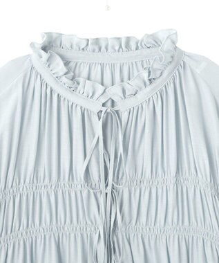 YECCA VECCA シャーリングギャザーリボンブラウス Sax