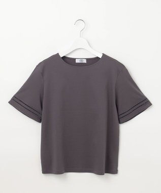 J.PRESS LADIES L 【接触冷感】コットンスムース 刺繍スリーブ カットソー スレート系