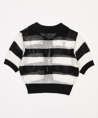 WEGO 襟付きリボンメッシュショートカーデ 柄1