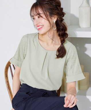 Tiaclasse 【新色追加・洗える】体型カバーも叶うレーススリーブブラウス ミント