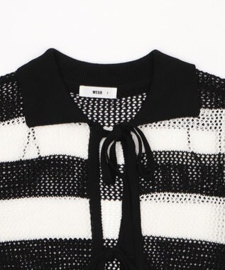 WEGO 襟付きリボンメッシュショートカーデ 柄1