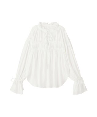 YECCA VECCA シャーリングギャザーリボンブラウス Off White