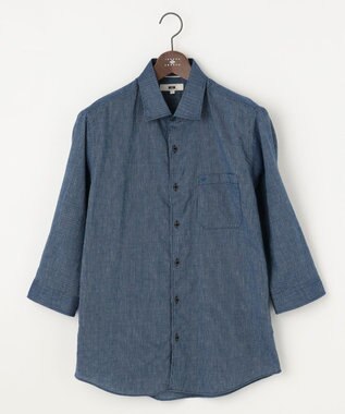 JOSEPH ABBOUD 【サスティナブル・７分袖】コットンリヨセルリネンコードストライプ シャツ ダルブルー系1