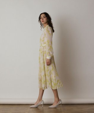 GRACE CONTINENTAL フラワープリントプリーツワンピース イエロー