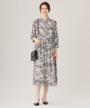 自由区 L 【洗える】ランドスケーププリント ワンピース モノトーン
