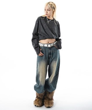 WEGO 【ユニセックス着用ITEM/MLサイズ展開】コールドダイダメージアップリケT（LS） スミクロ