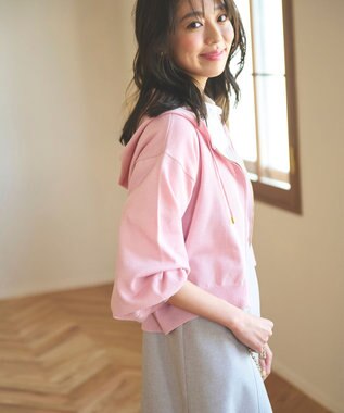 Feroux 【UVカット・接触冷感】パフスリーブニット パーカー ピンク系