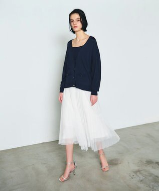 GRACE CONTINENTAL ルーズVネックニットカーディガン ネイビー