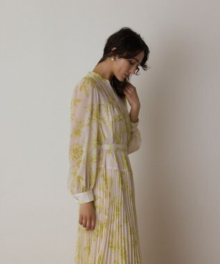 GRACE CONTINENTAL フラワープリントプリーツワンピース イエロー