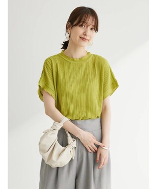 Green Parks プリーツ加工フレンチスリーブカットプルオーバー Lime Green