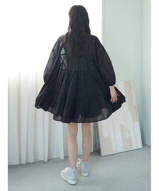 earth music&ecology コットンボイル切替ティアードチュニック Black