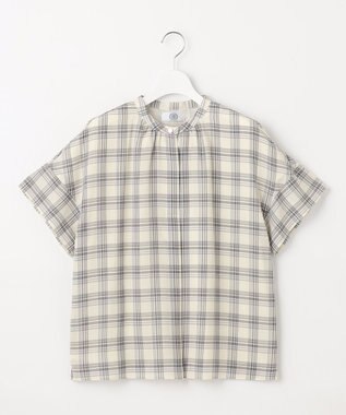 J.PRESS LADIES シアーストライプチェック フレンチスリーブ バンドカラー カットソー ホワイト系3