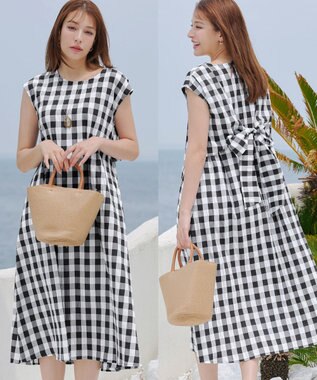 Tiaclasse 【2WAY・洗える】ウエストリボンフレンチスリーブマキシワンピース